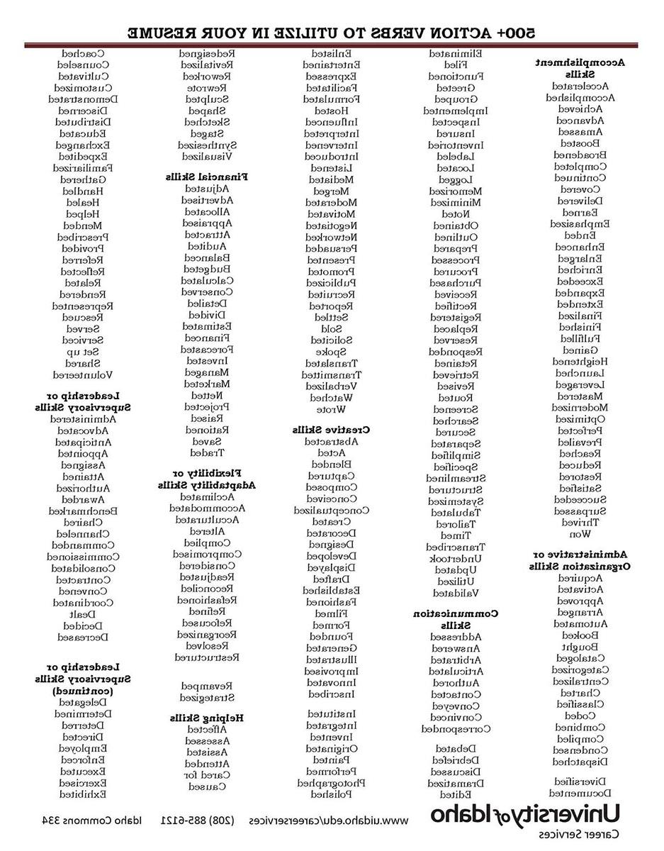500 Plus Resume Action Verbs -  Page 1