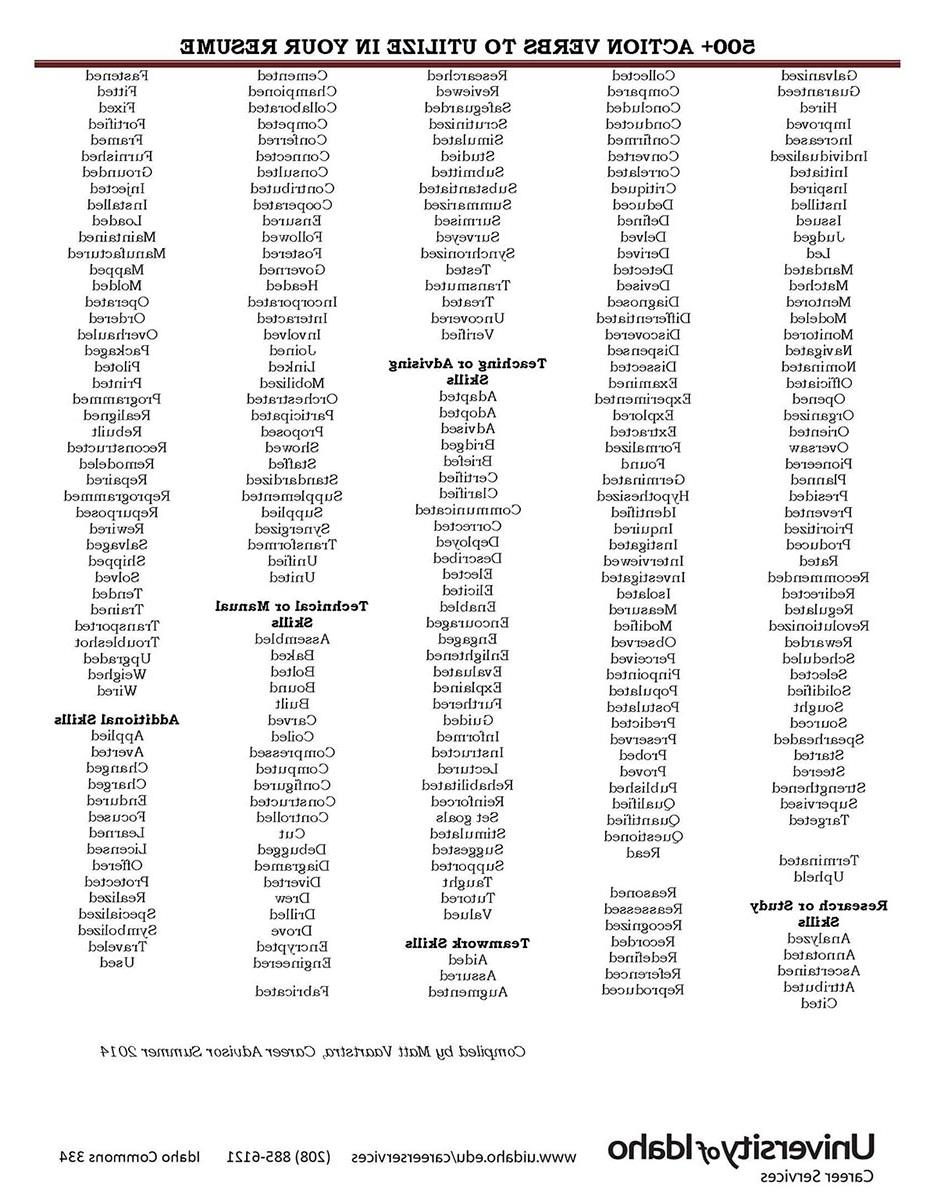 500 Plus Resume Action Verbs Page 2