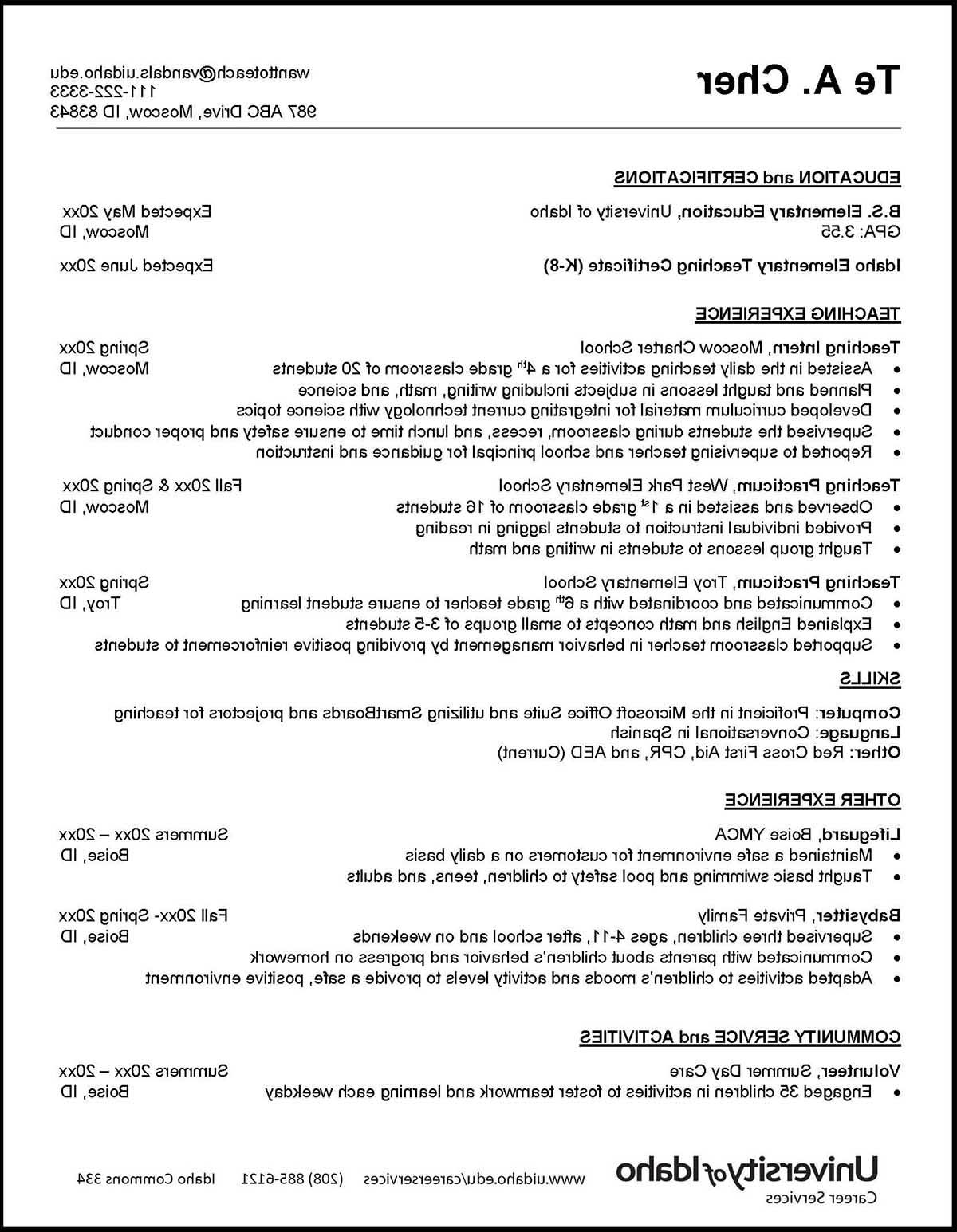College of Education, Health and Human Sciences Sample Resume Preview